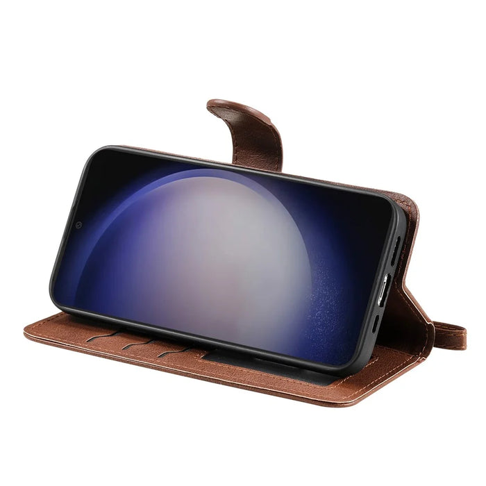 For Samsung Galaxy S25+ / S24+ Case 2 in 1 Detachable Magnetic Leather Wallet Mobile Cover with Strap - Brown - 5