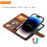 For iPhone 15 Pro Case 2 in 1 Detachable Magnetic Leather Wallet Mobile Cover with Strap - Brown - 6