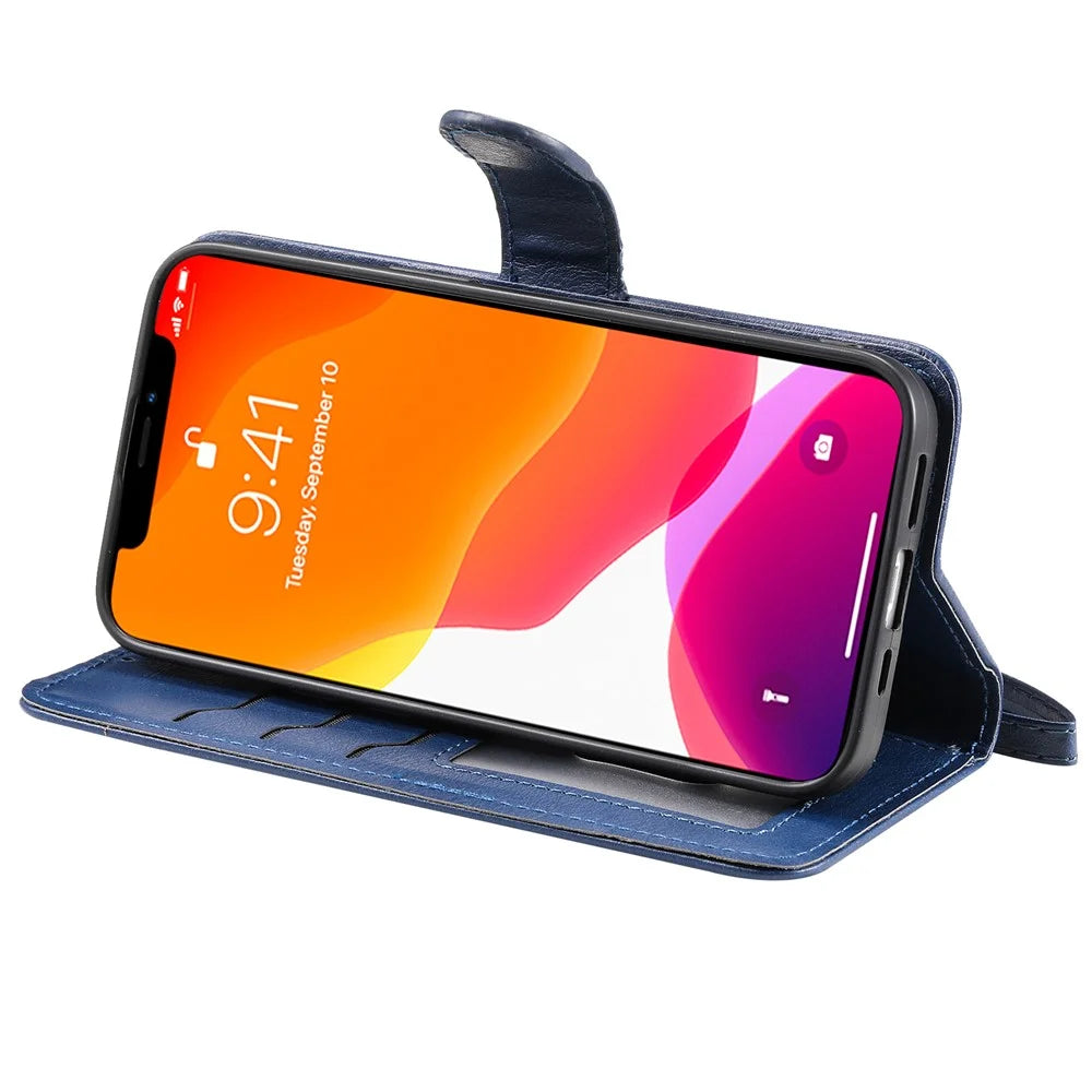 For iPhone 15 Case 2 in 1 Detachable Magnetic Leather Wallet Mobile Cover with Strap - Blue - 3