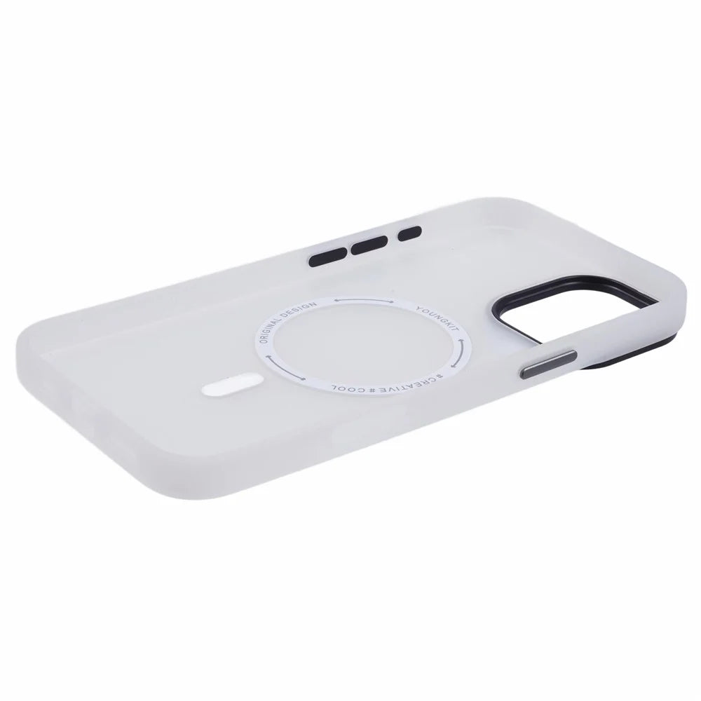 YOUNGKIT For iPhone 16 Pro Max Case Compatible with MagSafe PET+TPU Matte Back Phone Cover - White - 5