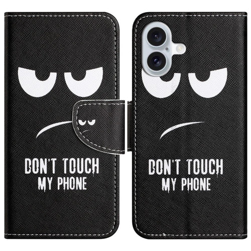 For iPhone 16 Plus Case Pattern Printing Cross Texture Phone Leather Cover - Don't Touch My Phone - 1