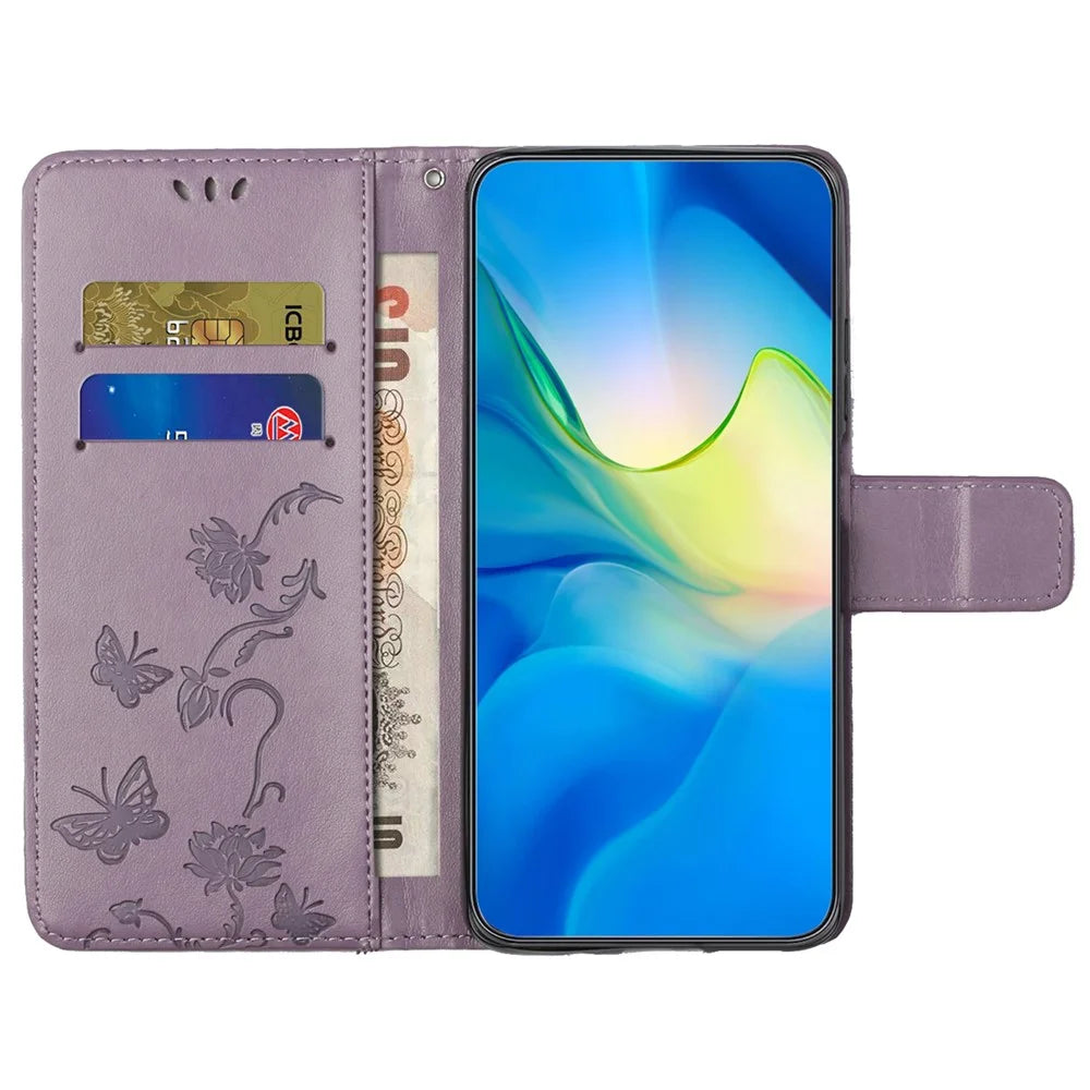 For iPhone 16 Pro Max Case Wallet Stand Butterfly Flower PU Leather Phone Cover - Purple - 2