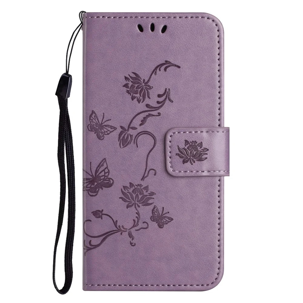 For iPhone 16 Pro Max Case Wallet Stand Butterfly Flower PU Leather Phone Cover - Purple - 4