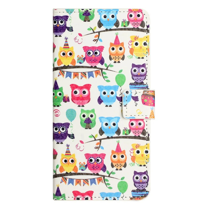 For iPhone 16 Pro Max Case PU Leather Wallet Phone Cover Pattern Print - Owls Sticker - 4
