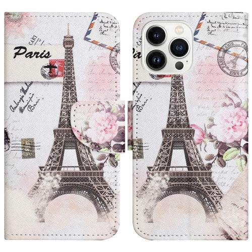 For iPhone 16 Pro Max Case Cross Texture Phone Leather Cover Pattern Printing - Tower - 1