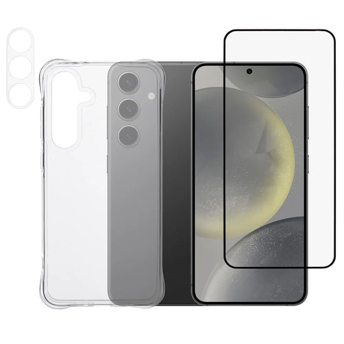 For Samsung Galaxy S24 FE Case Shockproof TPU Phone Cover with Tempered Glass Screen Protector, Camera Lens Film - 1