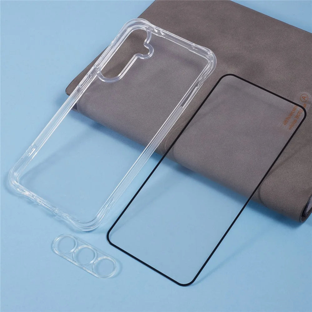 For Samsung Galaxy S24 FE Case Shockproof TPU Phone Cover with Tempered Glass Screen Protector, Camera Lens Film - 5