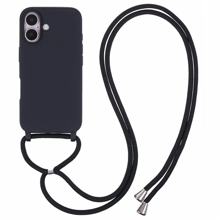 For iPhone 16 Plus Case TPU Protective Crossbody Lanyard Phone Cover - Black - 1