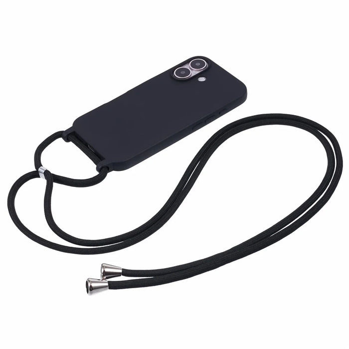 For iPhone 16 Plus Case TPU Protective Crossbody Lanyard Phone Cover - Black - 2