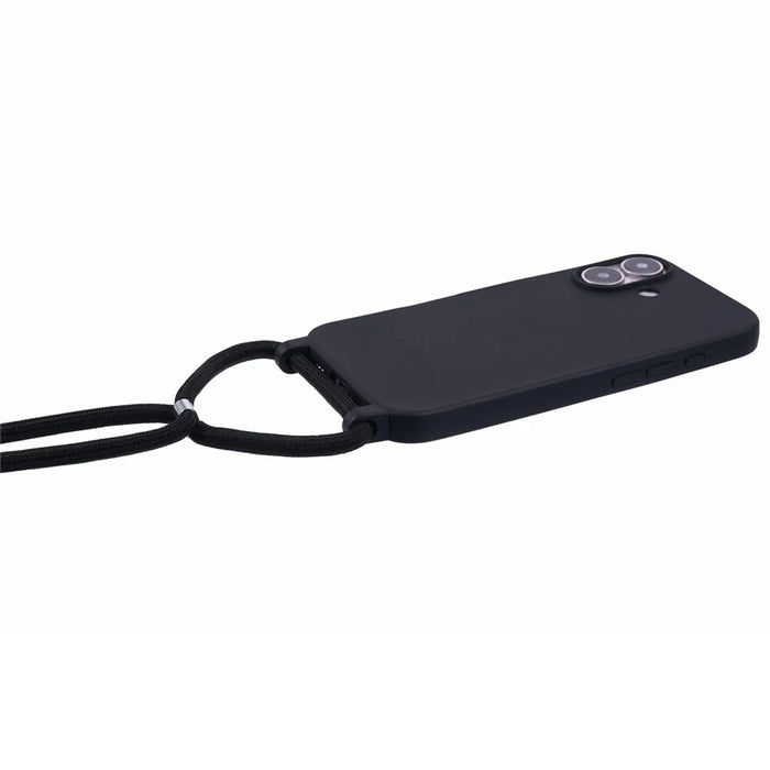 For iPhone 16 Plus Case TPU Protective Crossbody Lanyard Phone Cover - Black - 4