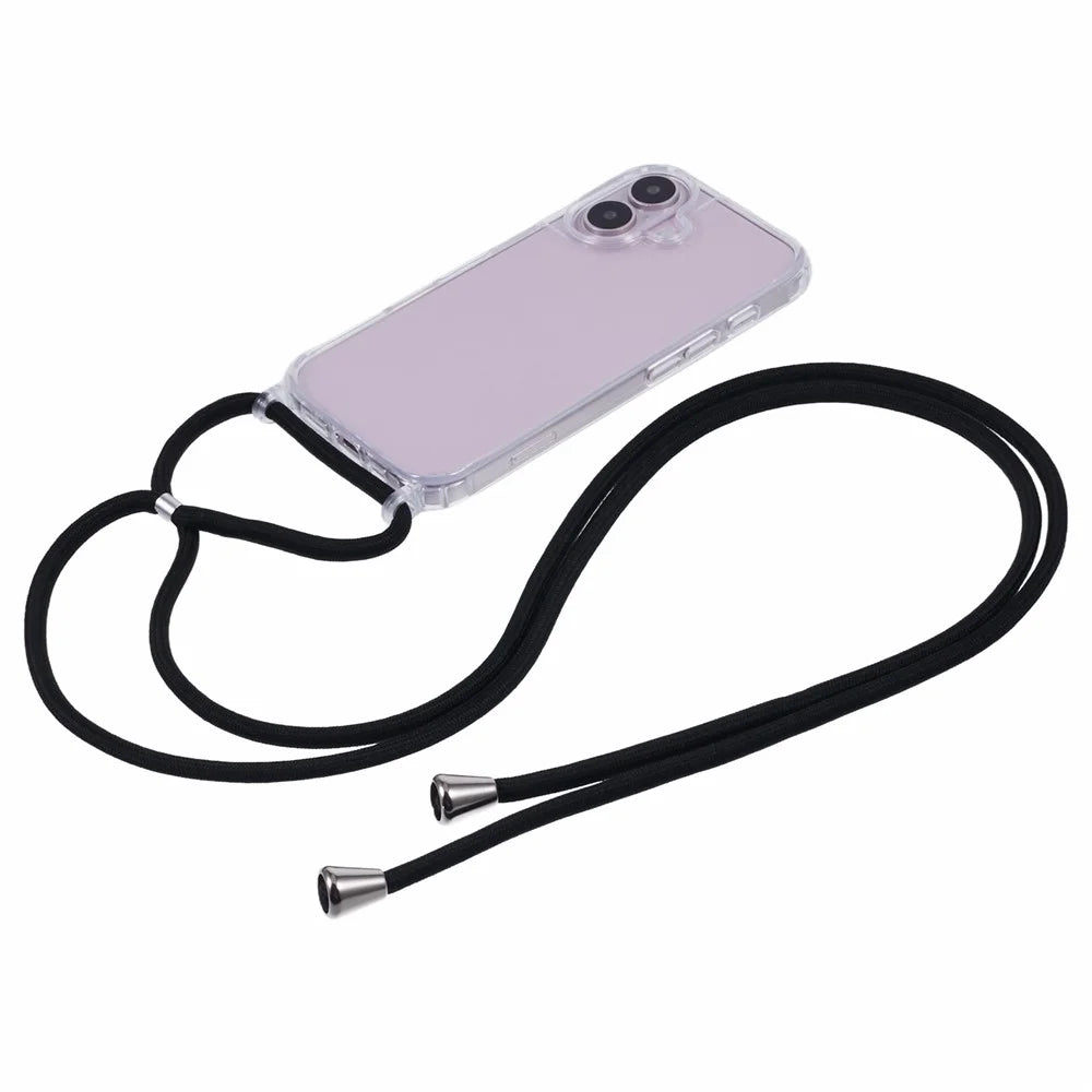 For iPhone 16 Plus Case TPU+PC Crossbody Lanyard Phone Cover Transparent Back - 2