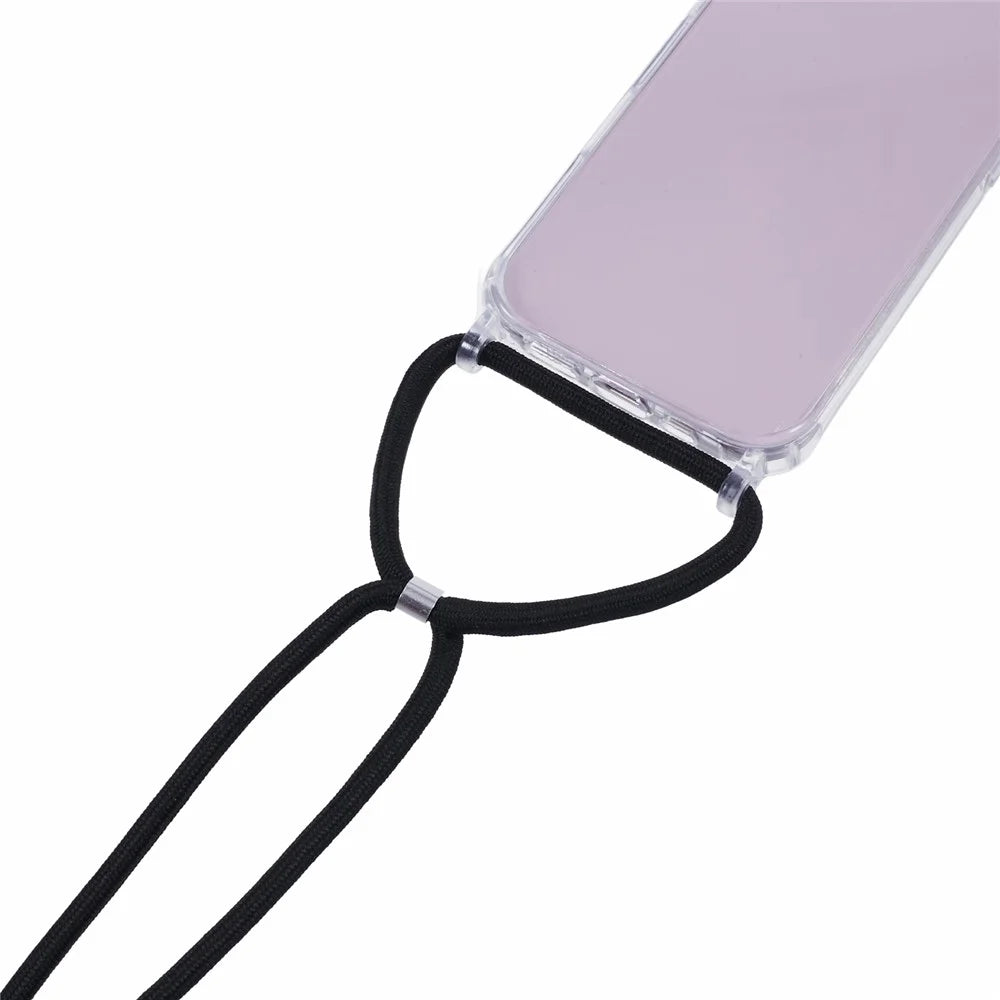 For iPhone 16 Plus Case TPU+PC Crossbody Lanyard Phone Cover Transparent Back - 5