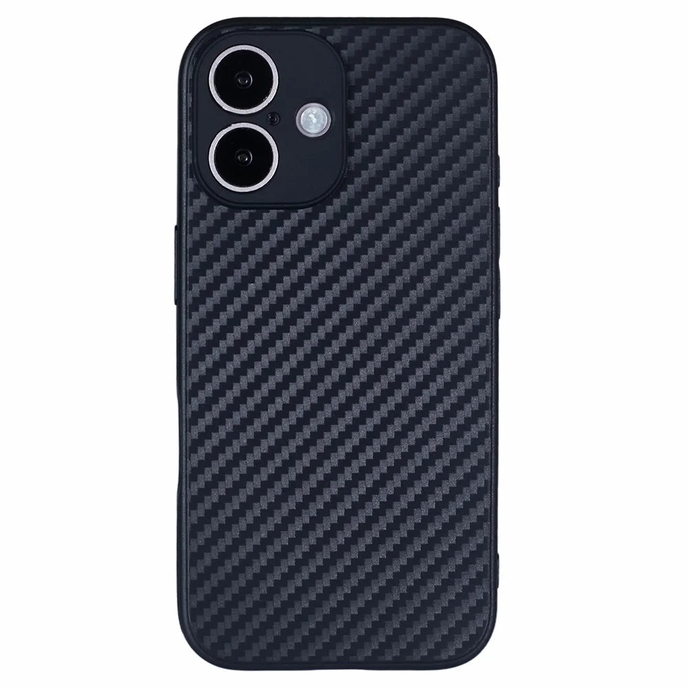 For iPhone 16 Plus Case Carbon Fiber Texture TPU Anti-Scratch Phone Cover - 1