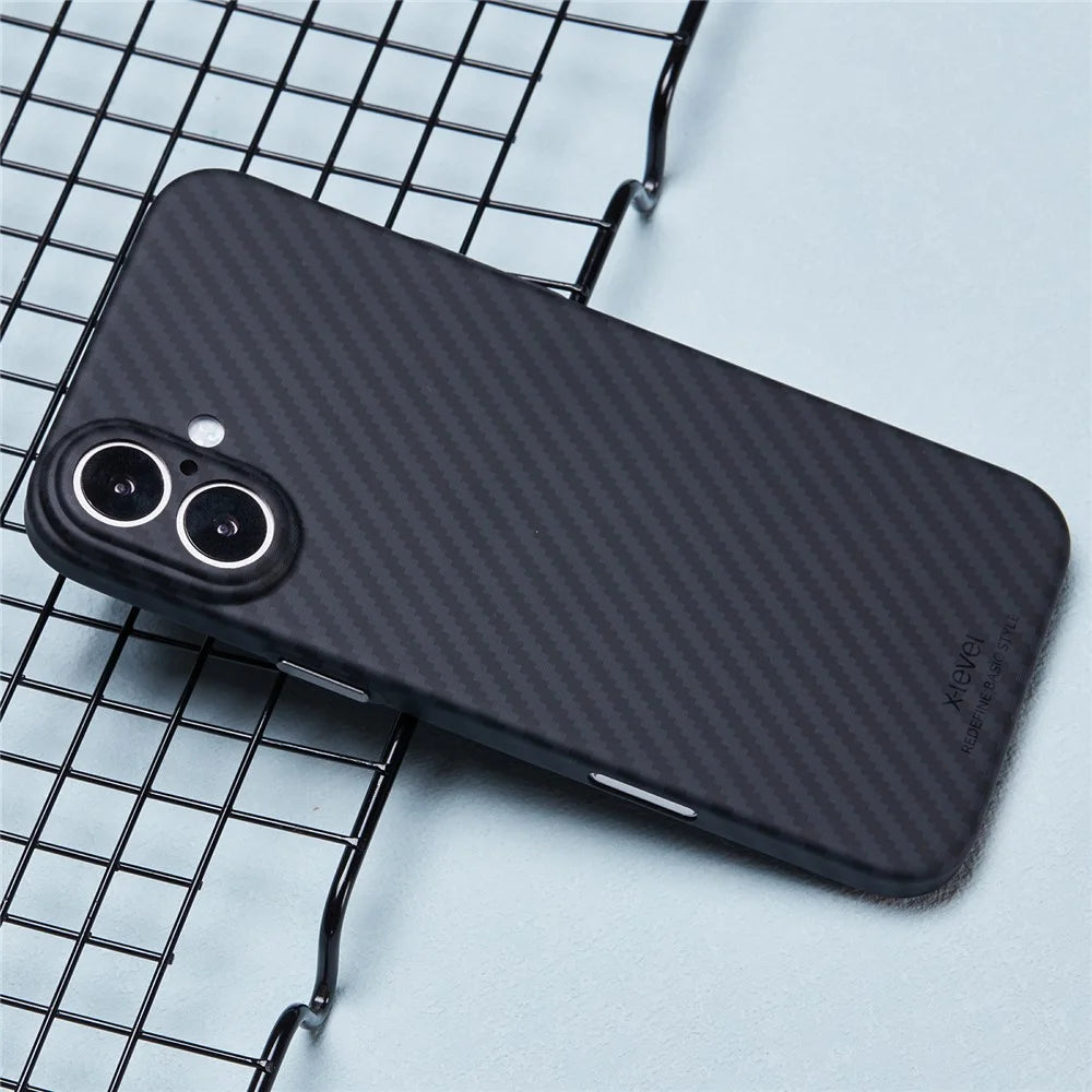X-LEVEL For iPhone 16 Plus Case Carbon Fiber Texture Hard PC Phone Cover Anti-Shock - 4