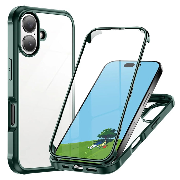 For iPhone 16 Plus Case Double-Sided Tempered Glass+Silicone+TPU Phone Cover - Midnight Green - 2
