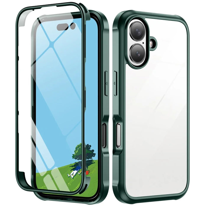 For iPhone 16 Plus Case Double-Sided Tempered Glass+Silicone+TPU Phone Cover - Midnight Green - 3