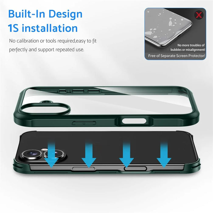 For iPhone 16 Plus Case Double-Sided Tempered Glass+Silicone+TPU Phone Cover - Midnight Green - 4