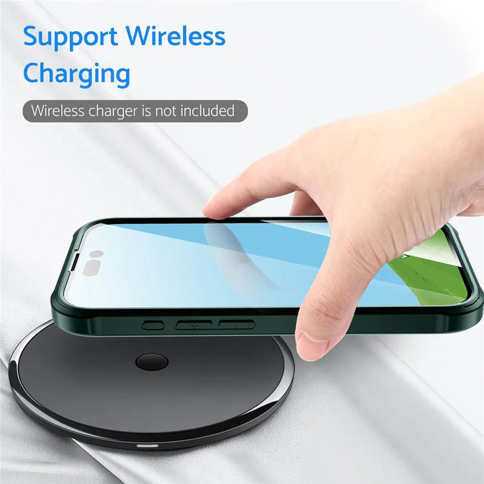 For iPhone 16 Plus Case Double-Sided Tempered Glass+Silicone+TPU Phone Cover - Midnight Green - 5