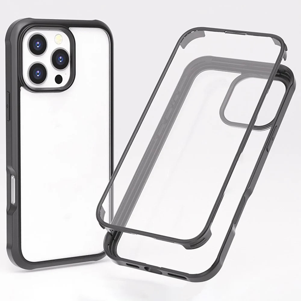 For iPhone 16 Pro Case Double-Sided Tempered Glass Silicone+TPU Frame Hybrid Phone Cover - Black - 1