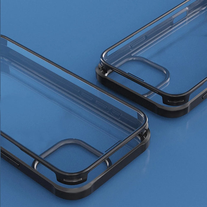 For iPhone 16 Pro Case Double-Sided Tempered Glass Silicone+TPU Frame Hybrid Phone Cover - Black - 4