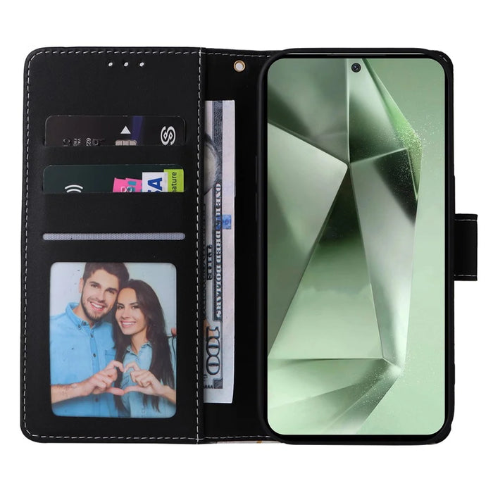 For Samsung Galaxy S24 FE Case Lacquered Marble Pattern Leather Phone Cover - Black - 2