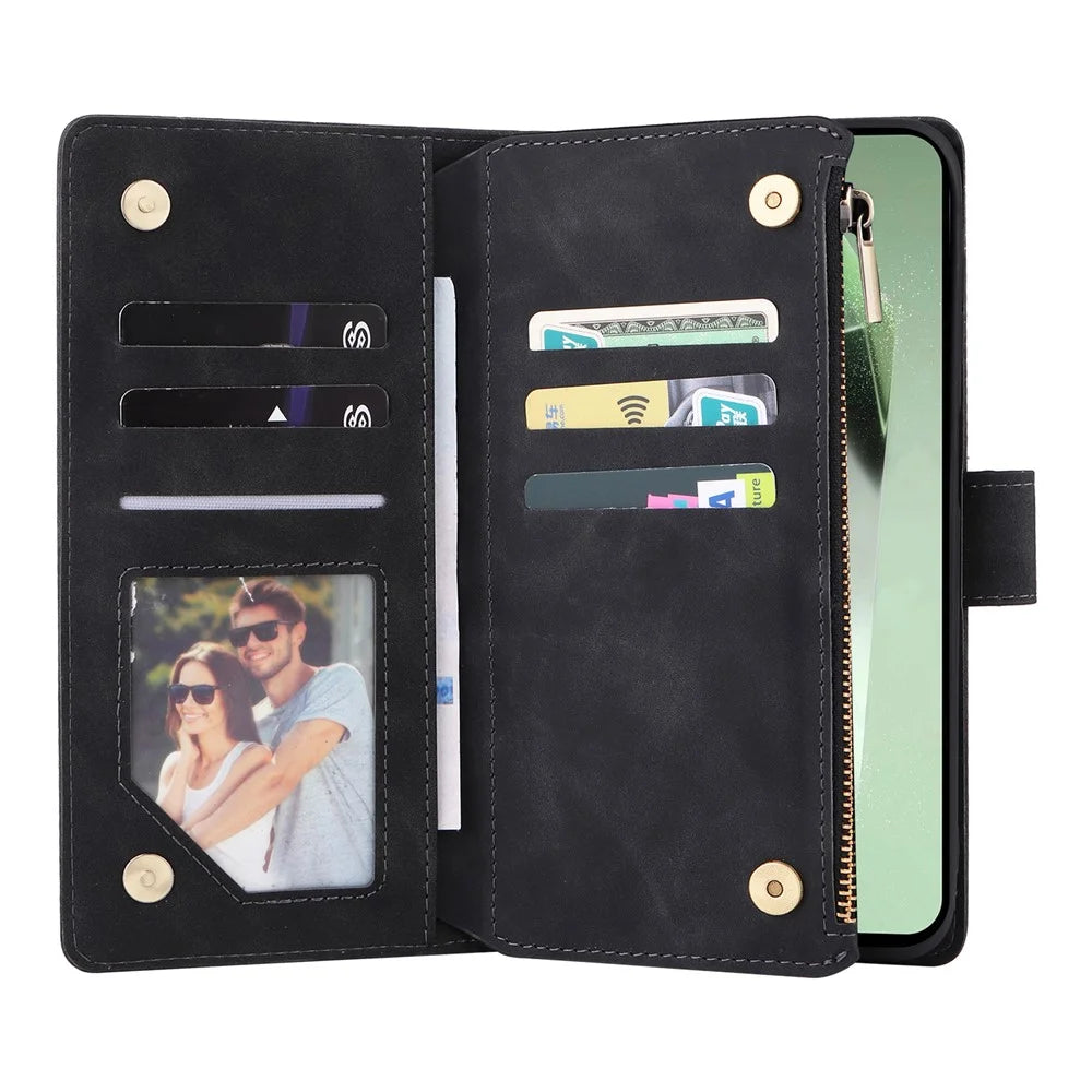 For Samsung Galaxy S24 FE Case Zipper Wallet PU Leather Flip Phone Cover - Black - 2