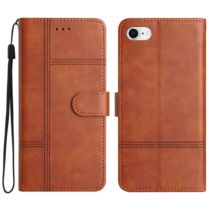 For iPhone 6 / 6s / 7 / 8  / SE (2020) / SE (2022) Wallet Case PU Leather Folio Flip Phone Cover with Strap / Stand - Brown - 1