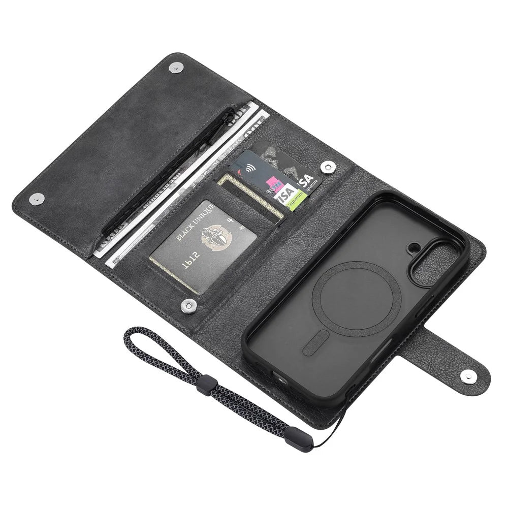VILI GVB Series for iPhone 16 Plus Case Compatible with MagSafe Detachable Leather Phone Cover - Black - 2