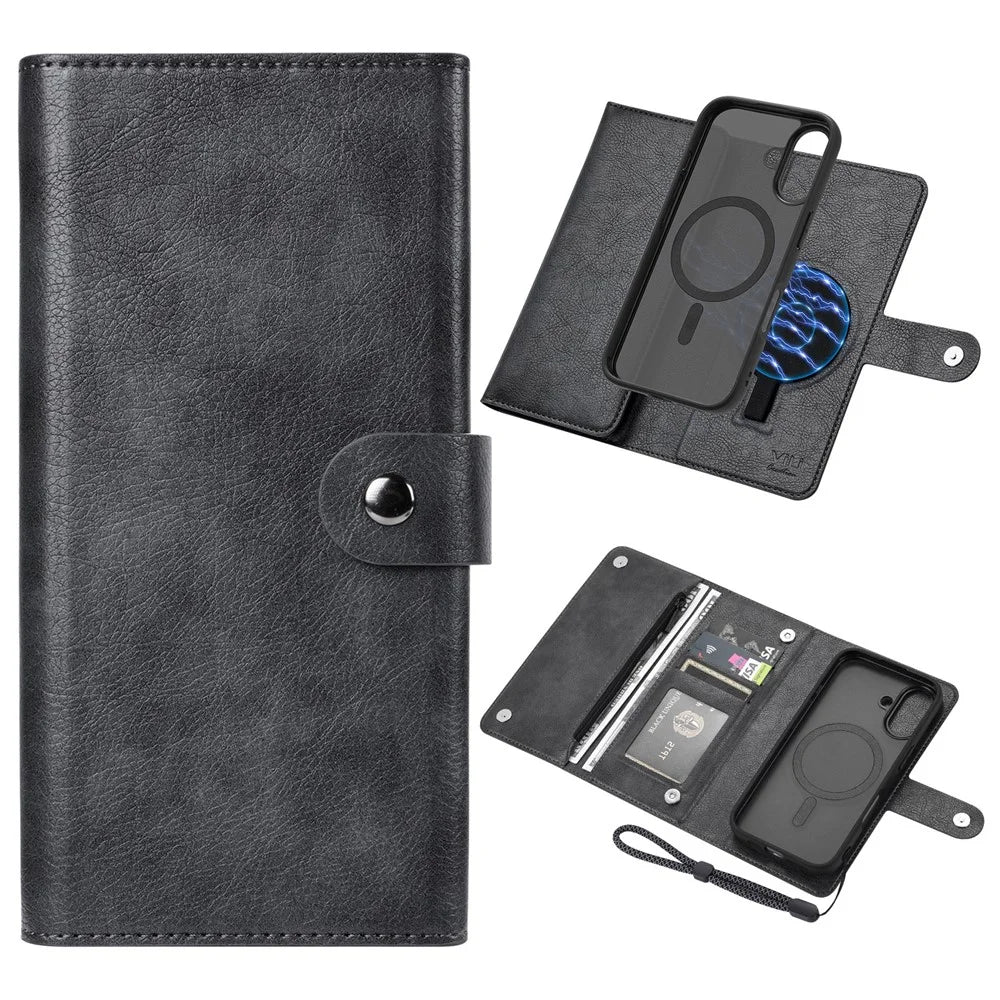 VILI GVB Series for iPhone 16 Magnetic Case Wallet Detachable PU Leather Phone Cover - Black - 1