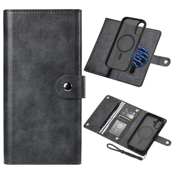 VILI GVB Series for iPhone 16 Magnetic Case Wallet Detachable PU Leather Phone Cover - Black - 1