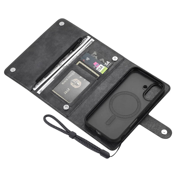 VILI GVB Series for iPhone 16 Magnetic Case Wallet Detachable PU Leather Phone Cover - Black - 2