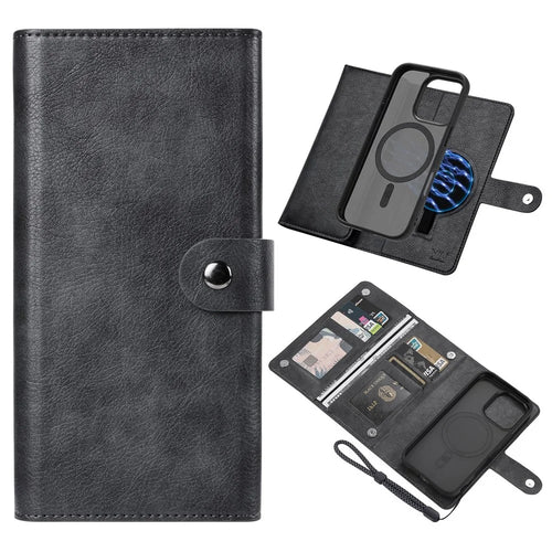 VILI GVA Series for iPhone 16 Pro Max Magnetic Case Detachable Leather Wallet Cover - Black - 1
