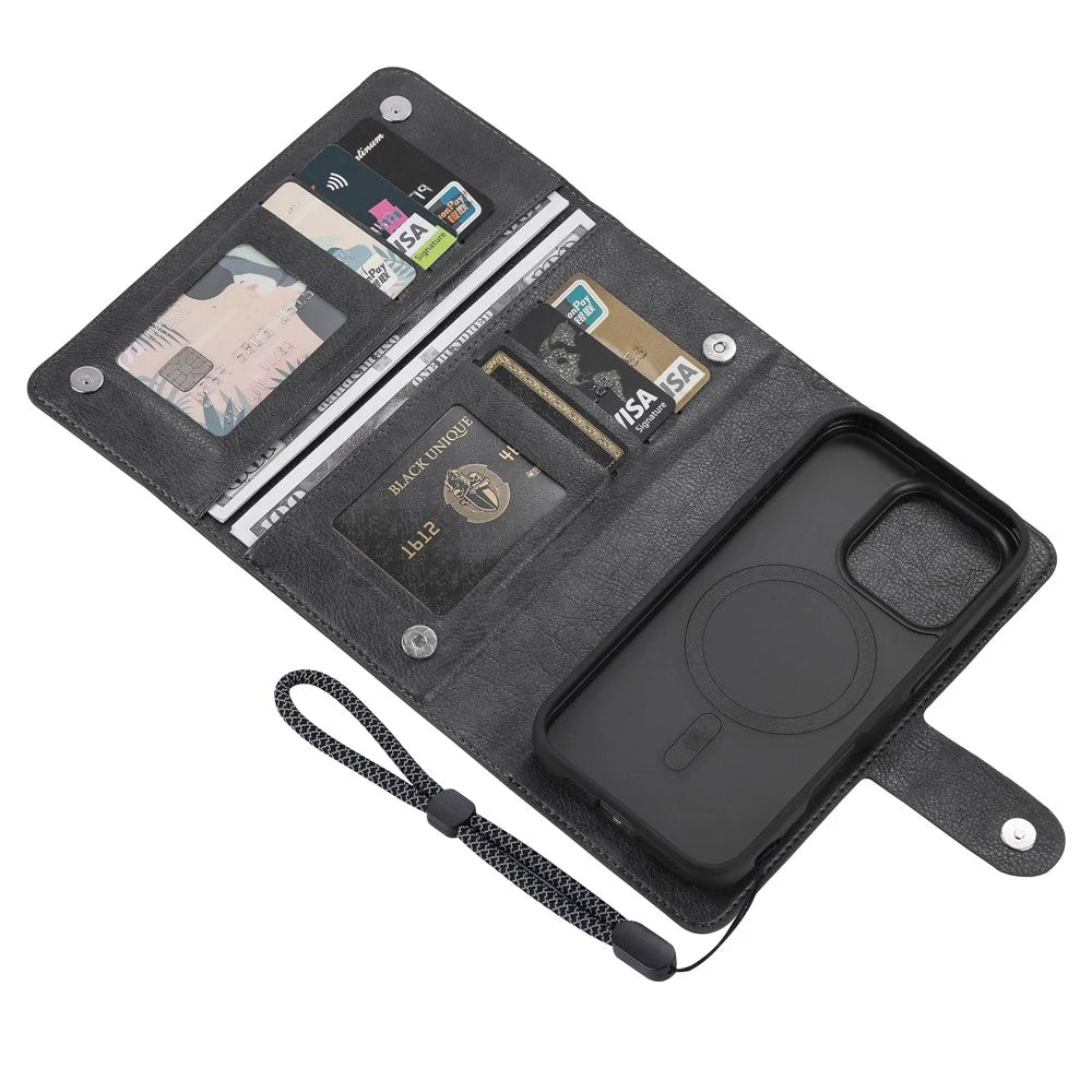 VILI GVA Series for iPhone 16 Pro Max Magnetic Case Detachable Leather Wallet Cover - Black - 2