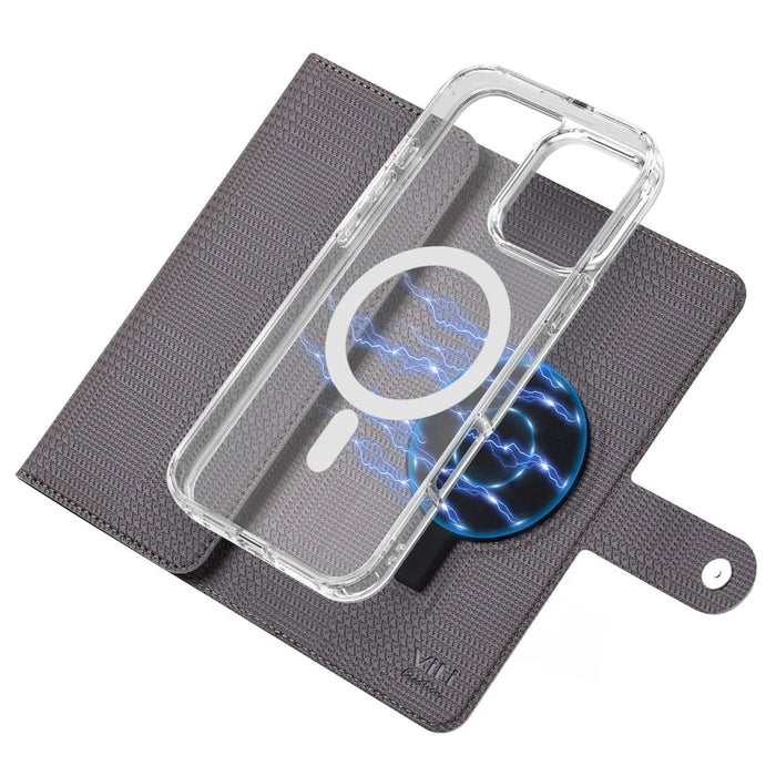 VILI GHB-C Series for iPhone 16 Pro Max Magnetic Case Detachable Leather Clear Phone Cover - Grey - 3