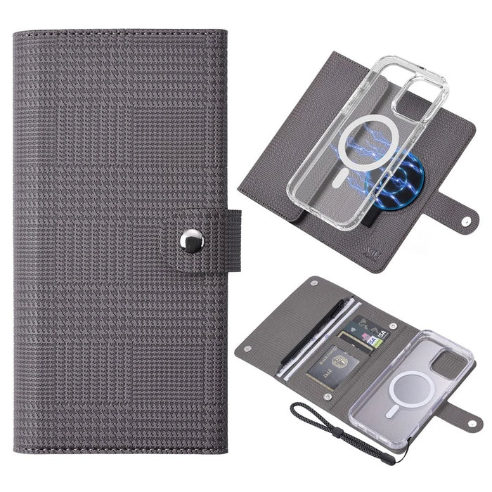 VILI GHB-C Series for iPhone 16 Pro Magnetic Case PU Leather Detachable Transparent Phone Cover - Grey - 1