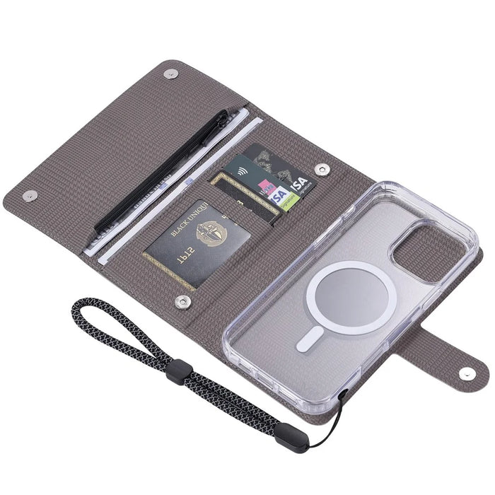 VILI GHB-C Series for iPhone 16 Pro Magnetic Case PU Leather Detachable Transparent Phone Cover - Grey - 2