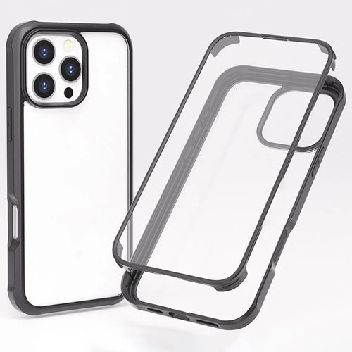 For iPhone 16 Pro Max Case Silicone+TPU Frame Double-Side 9H Tempered Glass Back Cover - Black - 1