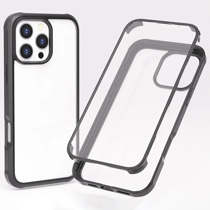 For iPhone 16 Pro Max Case Silicone+TPU Frame Double-Side 9H Tempered Glass Back Cover - Black - 1