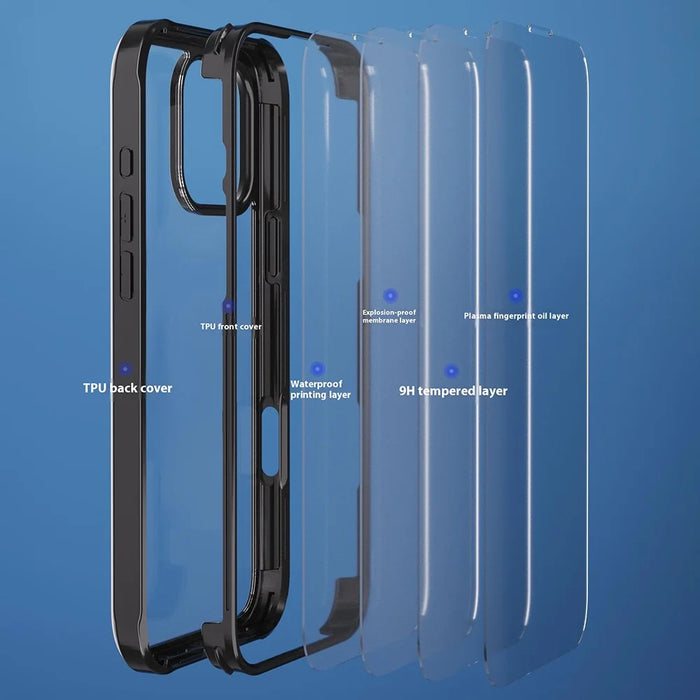 For iPhone 16 Pro Max Case Silicone+TPU Frame Double-Side 9H Tempered Glass Back Cover - Black - 3
