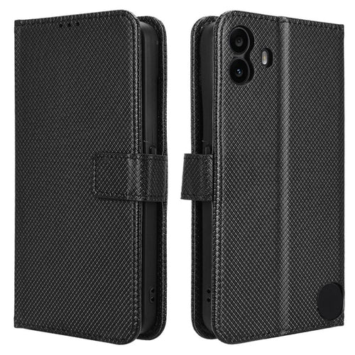 For Nothing CMF Phone 1 Case PU Leather Diamond Texture Shockproof Phone Cover - Black - 1