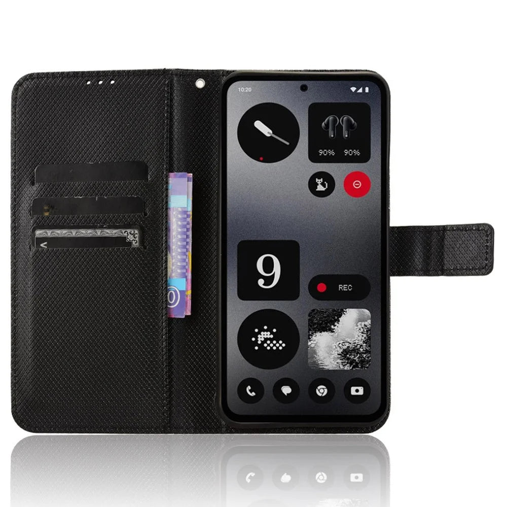 For Nothing CMF Phone 1 Case PU Leather Diamond Texture Shockproof Phone Cover - Black - 2