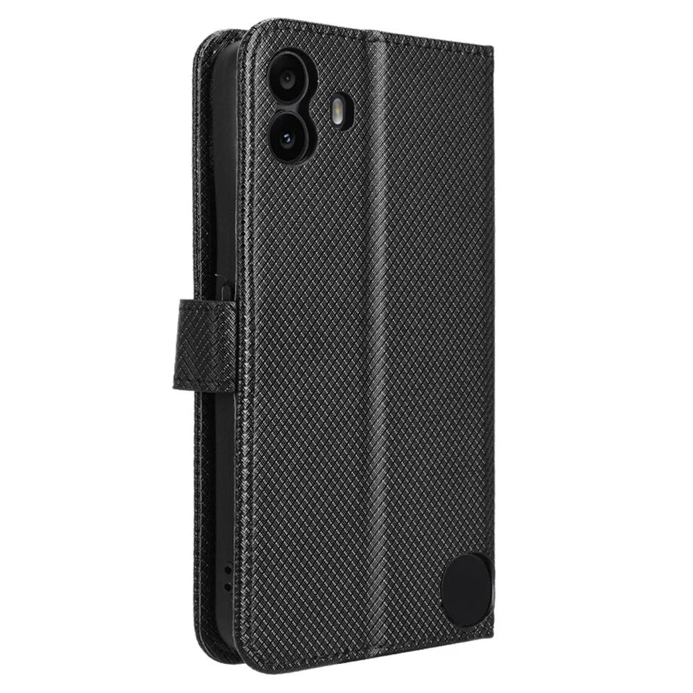 For Nothing CMF Phone 1 Case PU Leather Diamond Texture Shockproof Phone Cover - Black - 7