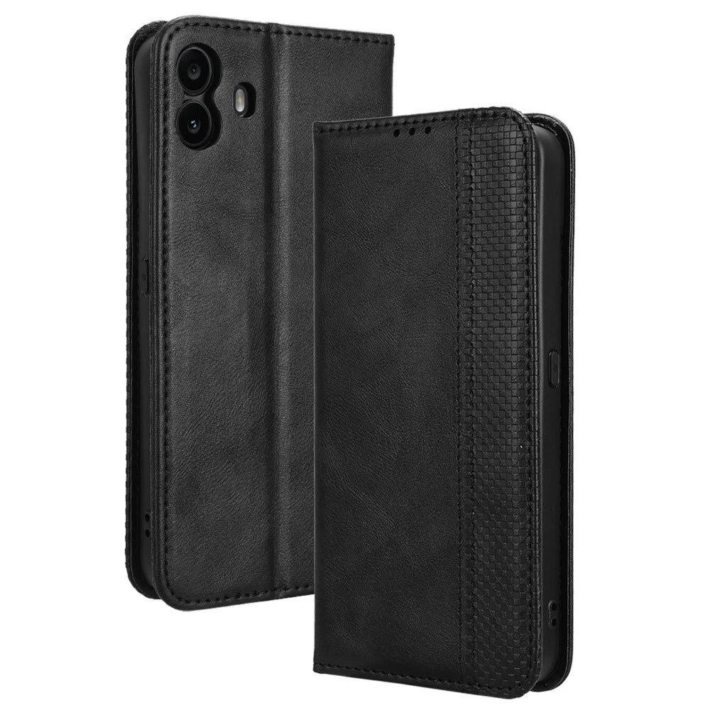 For Nothing CMF Phone 1 Stand Case Retro PU Leather Wallet Phone Cover - Black - 1