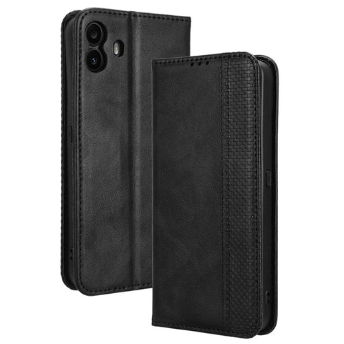For Nothing CMF Phone 1 Stand Case Retro PU Leather Wallet Phone Cover - Black - 1