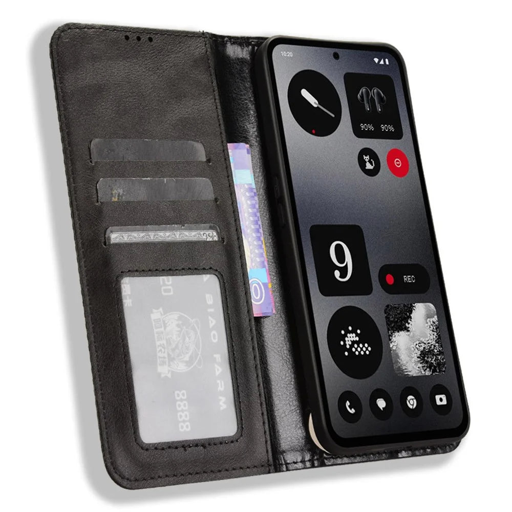 For Nothing CMF Phone 1 Stand Case Retro PU Leather Wallet Phone Cover - Black - 2