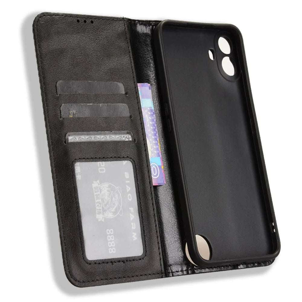 For Nothing CMF Phone 1 Stand Case Retro PU Leather Wallet Phone Cover - Black - 5