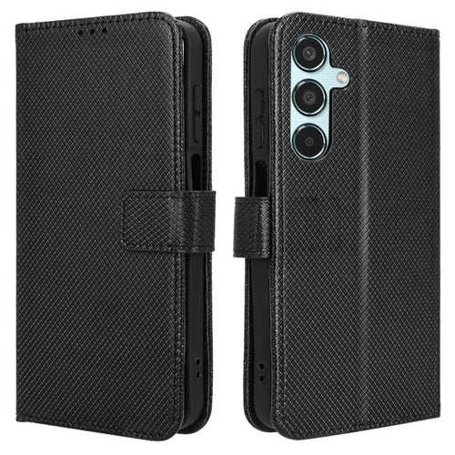 For Samsung Galaxy M35 5G Case Diamond Texture PU Leather Phone Cover - Black - 1