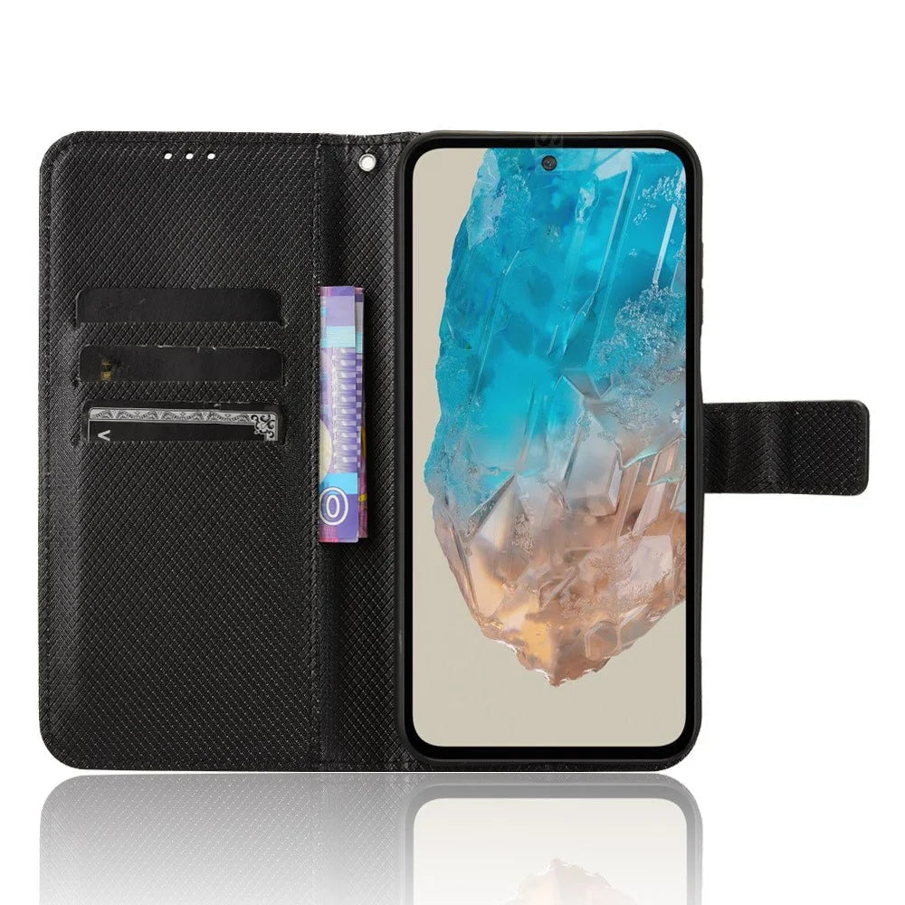 For Samsung Galaxy M35 5G Case Diamond Texture PU Leather Phone Cover - Black - 2