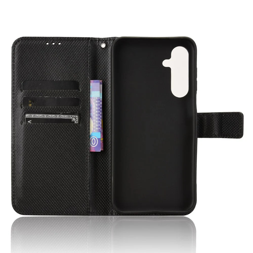 For Samsung Galaxy M35 5G Case Diamond Texture PU Leather Phone Cover - Black - 4