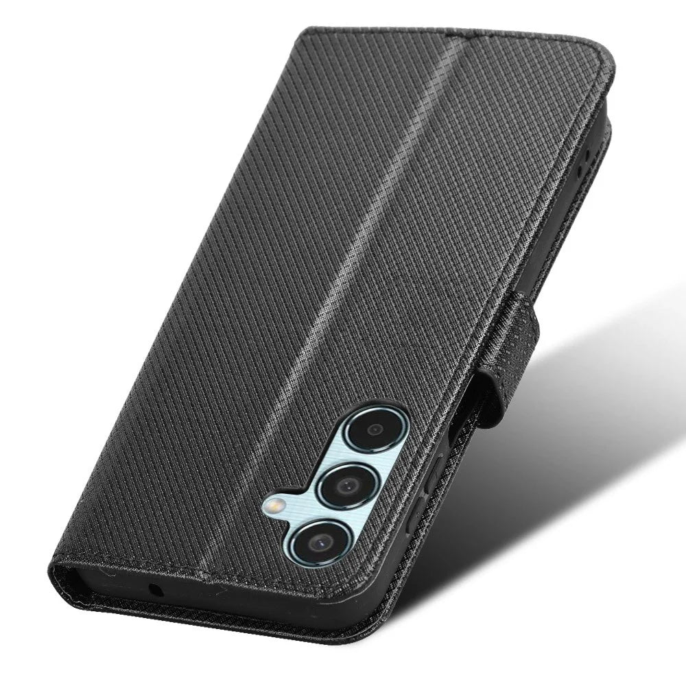 For Samsung Galaxy M35 5G Case Diamond Texture PU Leather Phone Cover - Black - 5